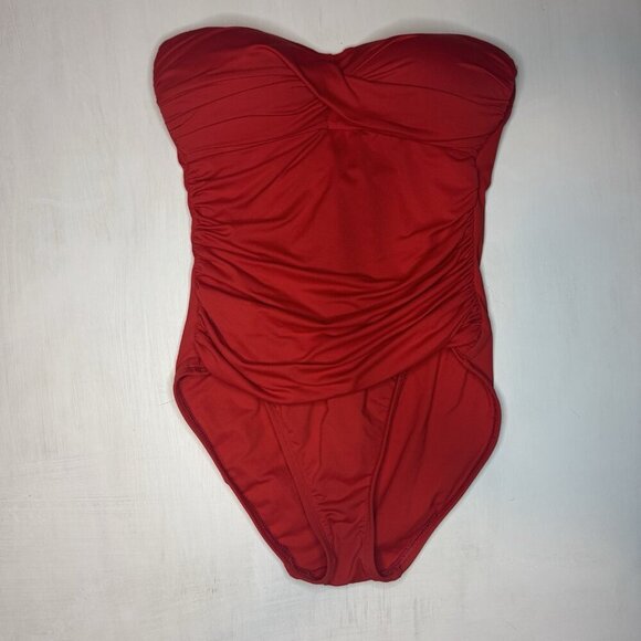 La Blanca Women's Swim Suit Sz 4 Red Strapless Tummy Control Ruched Bathing Suit - Picture 3 of 7